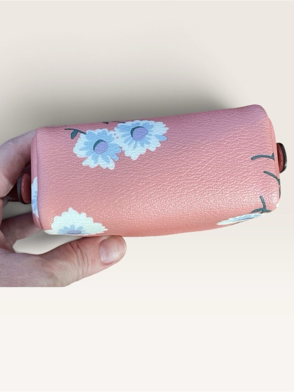Coach EUC Mini Boxy Pink Floral Leather Cosmetic Pouch with Silver Logo - Picture 5 of 6